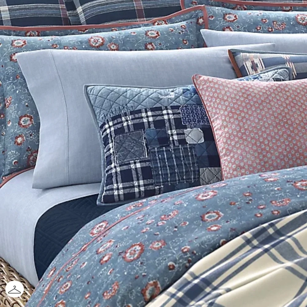 Ralph Lauren Indigo Traveler KING Cotton Duvet Cover w/Contrast Twill Binding